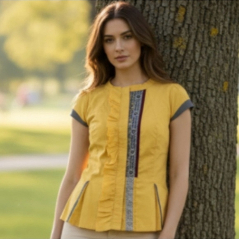 Floreat For Anthropologie Mustard Ruffle Top Size 10